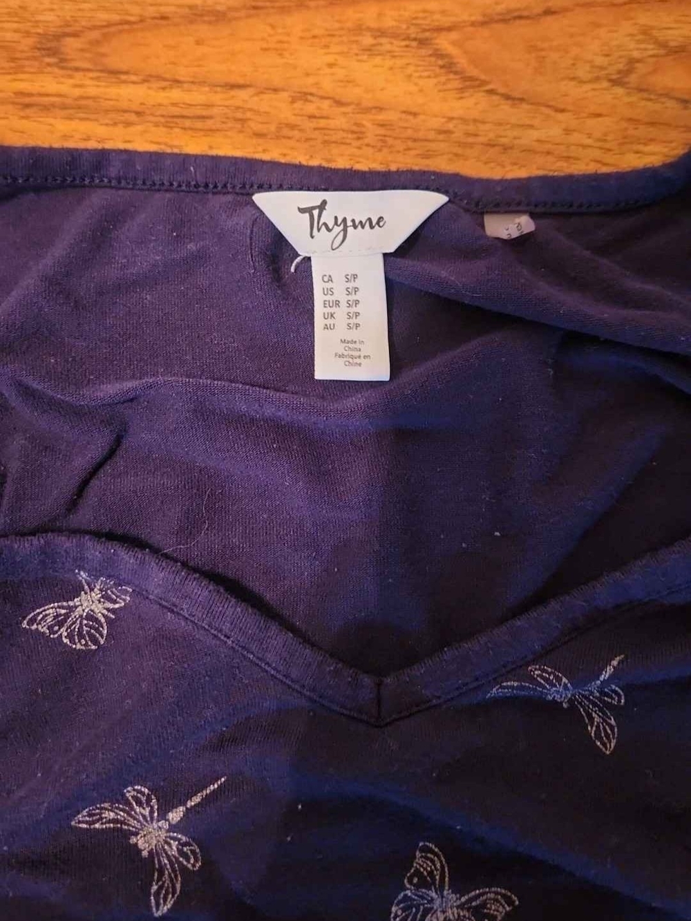 Women's Navy Butterfly-Print Short Sleeve Maternity Top - Picture 2 of 2
